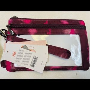 Lug shibori wine peekaboo pouch.